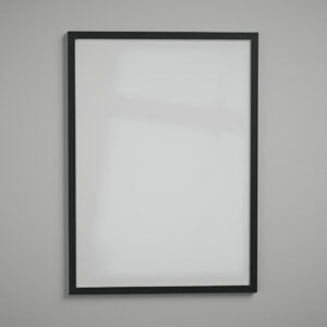 Moldura 50x70 perfil 2 cm preta com acrílico Fundo Branco - de frente - MoldurOn